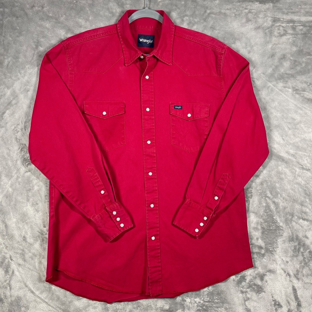 Wrangler Men's XL Tall Red‎ Western Pearl Snap Shirt Cowboy Rodeo Long Sleeve